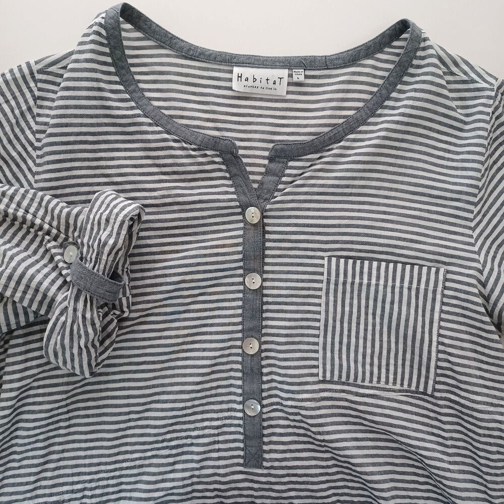 Habitat Clothes To Live In Large Half Button Tunic Top Lagenlook Asymetrical Hem